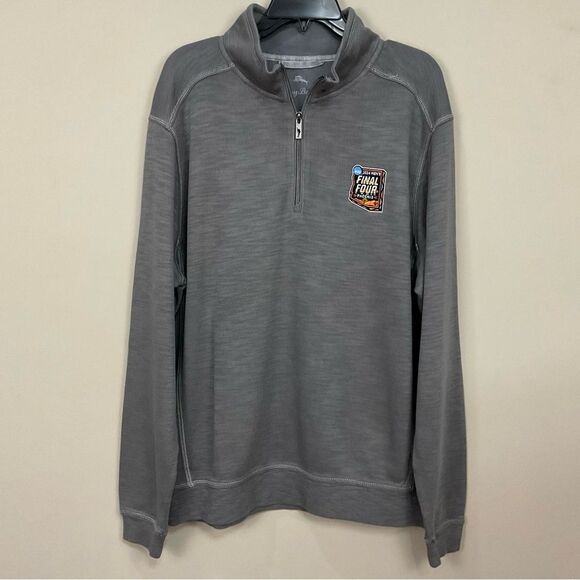 Tommy Bahama Tobago Bay Pullover Half Zip Final Four Logo NCAA Grey New Sz S - Picture 1 of 8